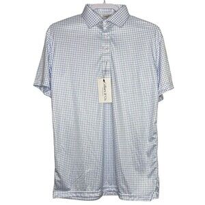 Collars & Co Polo Shirt Mens M Blue White Check Dress Collar Preppy Office NEW